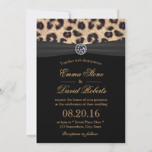 Leopard Print Bright Diamond Black Ribbon Wedding Kaart