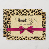 Leopard Print Bright Pink Bow Dank je wel Bedankkaart (Voorkant / Achterkant)
