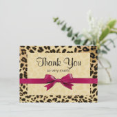 Leopard Print Bright Pink Bow Dank je wel Bedankkaart (Staand voorkant)