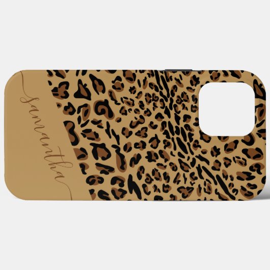Leopard Print Brown Black Elegant Script Name Case-Mate iPhone Case (Achterkant (horizontaal))