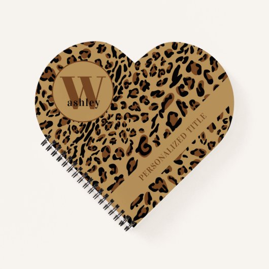 Leopard Print Brown Monogrammed Heart Shaped Notitieboek (Voorkant)