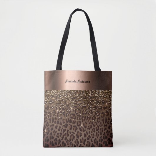 Leopard print bruin zwart brons tote bag (Voorkant)