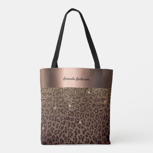 Leopard print bruin zwart brons tote bag (Achterkant)
