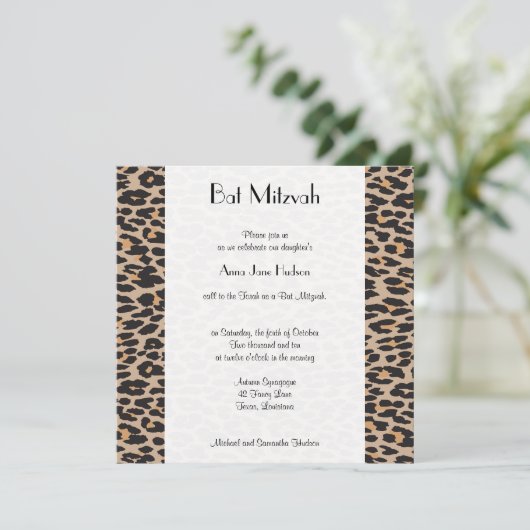 Leopard Print, bruine luipaard, Bat Mitzvah Kaart (Staand voorkant)