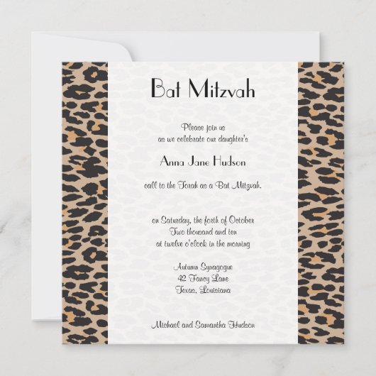 Leopard Print, bruine luipaard, Bat Mitzvah Kaart (Voorkant)