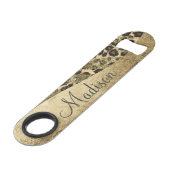 Leopard Print Bruskes & Faux Glitter Monogram Speed Flessenopener (Voorkant Gekanteld)