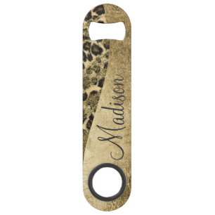 Leopard Print Bruskes & Faux Glitter Monogram Speed Flessenopener