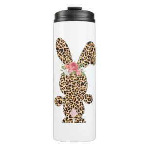 Leopard Print Bunny Flowers Girls Women Happy East Thermosbeker
