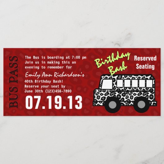 Leopard Print Bus Pass verjaardagsfeestje Programmakaart (Voorkant)