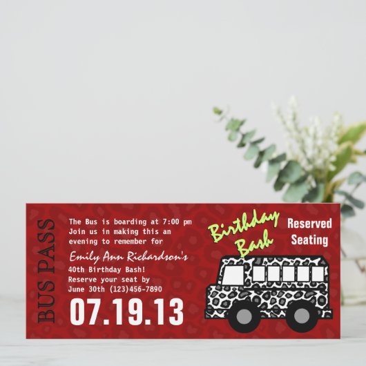 Leopard Print Bus Pass verjaardagsfeestje Programmakaart (Staand voorkant)
