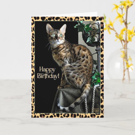 Leopard Print Cat-Thleed Birthday Card Kaart (Gele Bloem)