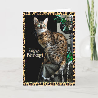 Leopard Print Cat-Thleed Birthday Card Kaart