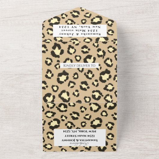 Leopard print Cheetah Brown Safari Animal Wedding All In One Uitnodiging (Buitenkant)