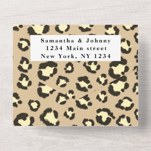 Leopard print Cheetah Brown Safari Animal Wedding All In One Uitnodiging (Achterkant)