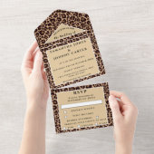 Leopard print Cheetah Brown Safari Animal Wedding All In One Uitnodiging (Afscheurbaar)