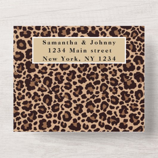 Leopard print Cheetah Brown Safari Animal Wedding All In One Uitnodiging (Achterkant)