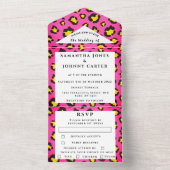 Leopard print Cheetah Pink Safari Animal Weddensch All In One Uitnodiging (Binnen)