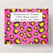 Leopard print Cheetah Pink Safari Animal Weddensch All In One Uitnodiging (Achterkant)