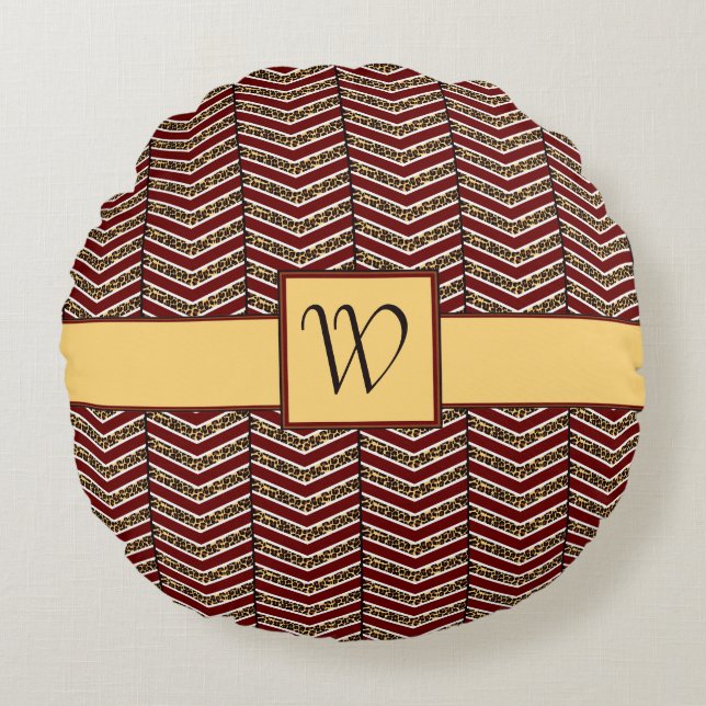 Leopard Print Chevron Round Pillow Rond Kussen (Voorkant)
