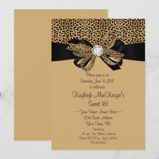 Leopard Print Clear Strass Diamonds Sweet 16 Kaart (Voorkant / Achterkant)