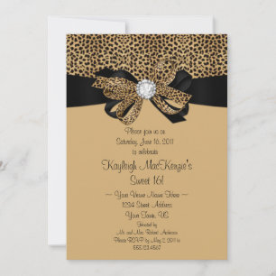 Leopard Print Clear Strass Diamonds Sweet 16 Kaart