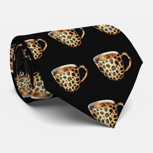 Leopard Print Coffee Cup Neck Tie Stropdas (Opgerold)