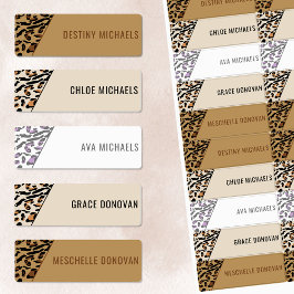 Leopard Print Color Coded Kinder Waterproof Name Labels