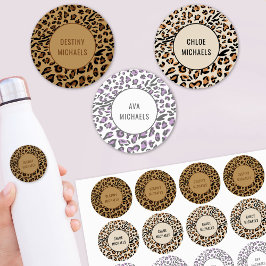 Leopard Print Color Coded Waterbestendig Rond Name Labels