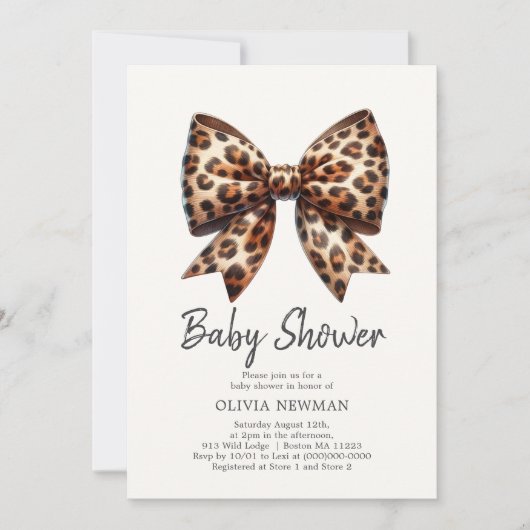 Leopard Print Coquette Bow Baby shower Uitnodiging (Voorkant)