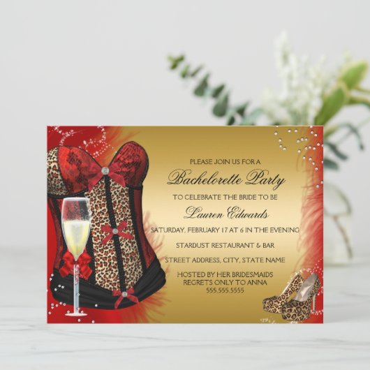 Leopard Print Corset Bachelorette Party nodigt uit Kaart (Staand voorkant)