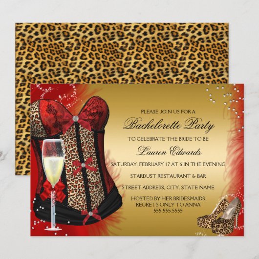 Leopard Print Corset Bachelorette Party nodigt uit Kaart (Voorkant / Achterkant)