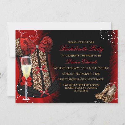 Leopard Print Corset Bachelorette Party Uitnodigin Kaart (Voorkant)