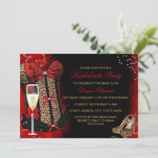 Leopard Print Corset Bachelorette Party Uitnodigin Kaart (Staand voorkant)