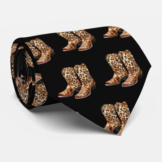 Leopard Print Cowboy Boots Neck Tie Stropdas (Opgerold)