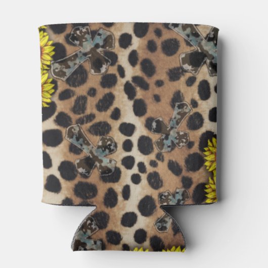 Leopard Print Crosses Sunflower sublimation Blikjeskoeler (Achterkant)
