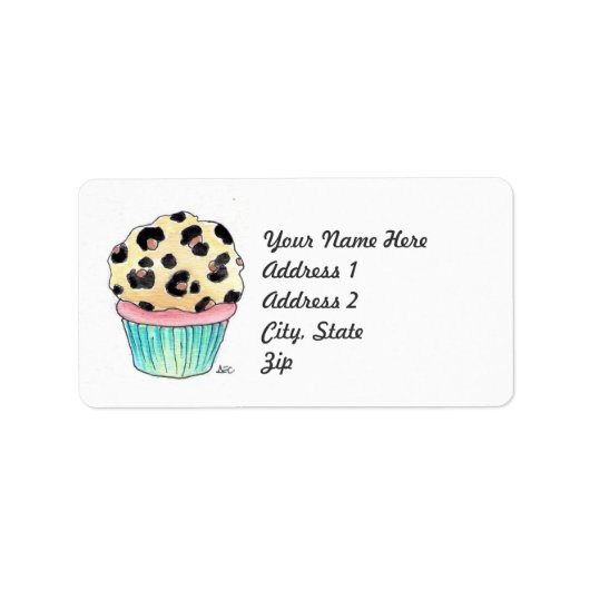 Leopard Print Cupcake Adreslabel Etiket (Voorkant)