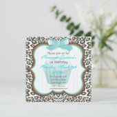 leopard print cupcake blauwgroen verjaardagsfeest kaart (Staand voorkant)