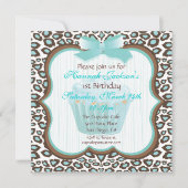 leopard print cupcake blauwgroen verjaardagsfeest kaart (Voorkant)
