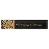 Leopard Print Custom Monogram Desk Name Bord Naambordje (Voorkant)