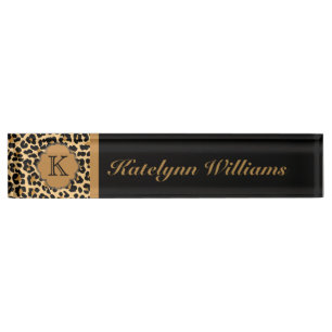 Leopard Print Custom Monogram Desk Name Bord Naambordje