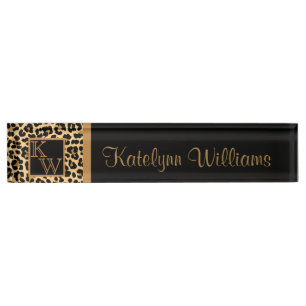 Leopard Print Custom Monogram Desk Name Bord Naambordje