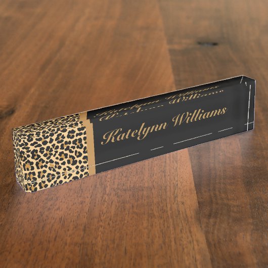 Leopard Print Custom Monogram Desk Name Bord Naambordje (Zijkant)