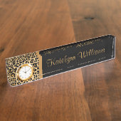 Leopard Print Custom Monogram Desk Name Bord Naambordje (Zijkant)