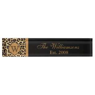 Leopard Print Custom Monogram Familienaam Bord Naambordje