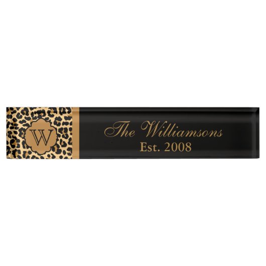 Leopard Print Custom Monogram Familienaam Bord Naambordje (Voorkant)