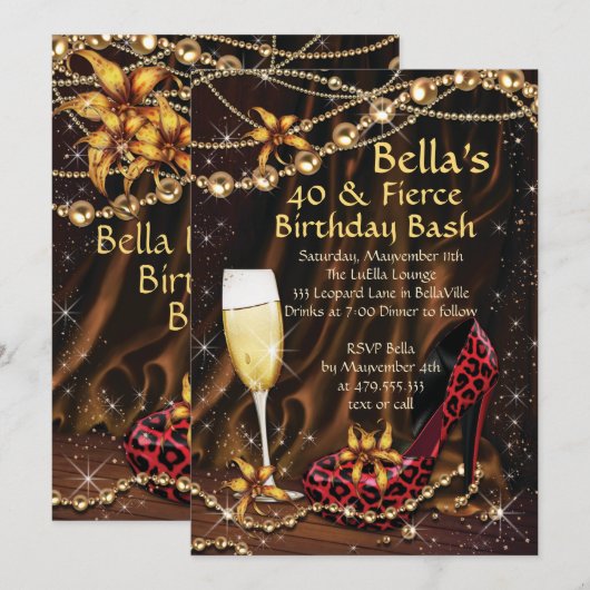 Leopard Print Dames Verjaardag Uitnodigingen (Voorkant / Achterkant)