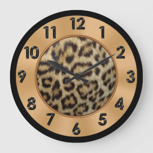 Leopard Print Decor Gold, zwarte en zwarte kleuren Grote Klok