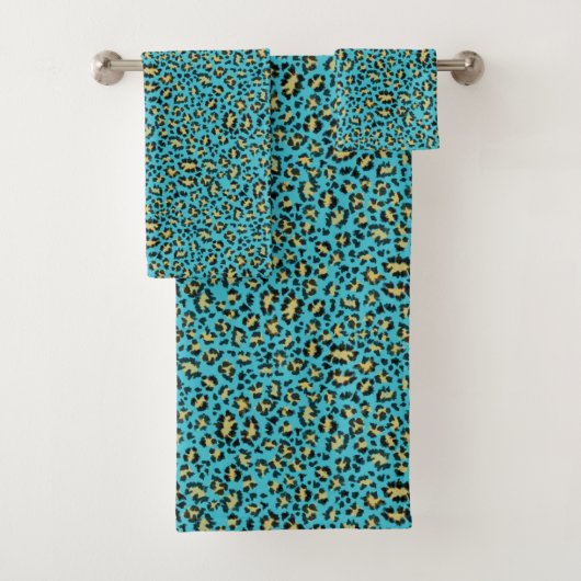 Leopard print_denser op luie blauwe badhanddoekset bad handdoek (Insitu)