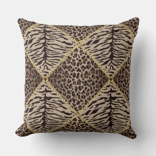 Leopard Print Diamond Design Brown/Tan Pillow Kussen