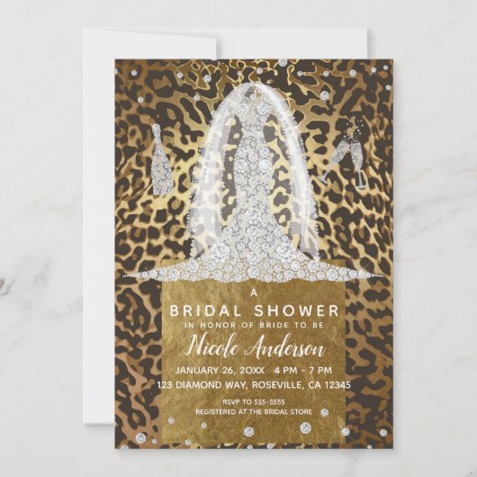 Leopard Print Diamond Trouwjurk Vrijgezellenfeest Kaart (Voorkant)